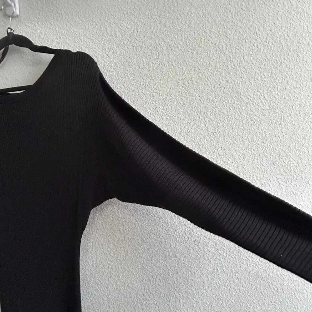 Anthropologie Shea Ribbed Rib Knit Sweater Midi Dress Black Boat Neck Small